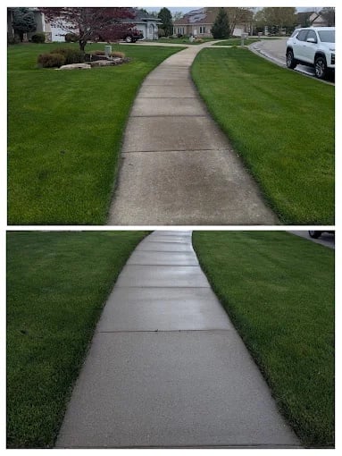 Neighborhood sidewalk before and after concrete cleaning in Grand Rapids